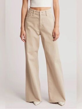 Good American Beige High-Rise Wide Leg Flare Jeans